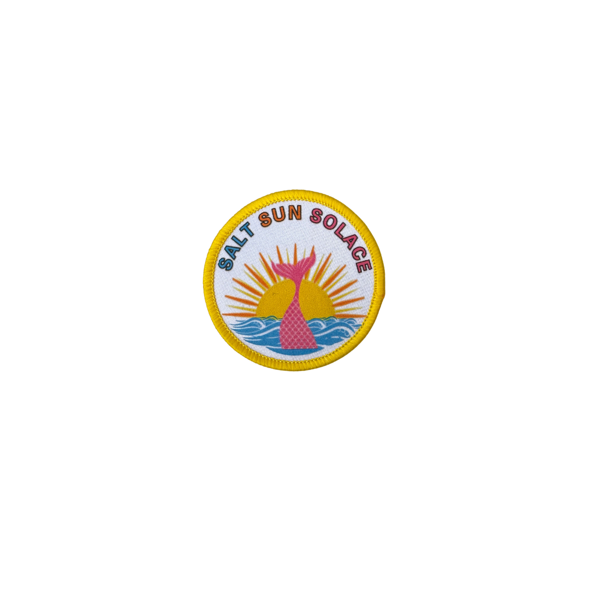 Salt Sun Solace Sew On Patch Yellow Border 6cm